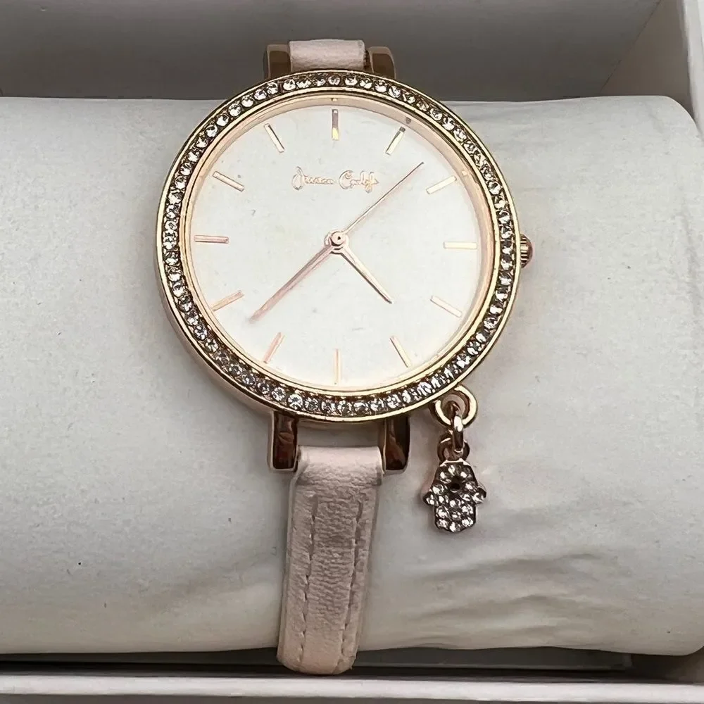 Jessica Carlyle Rose Gold-Tone Light Pink Strap Analog Watch Hamsa Charm New